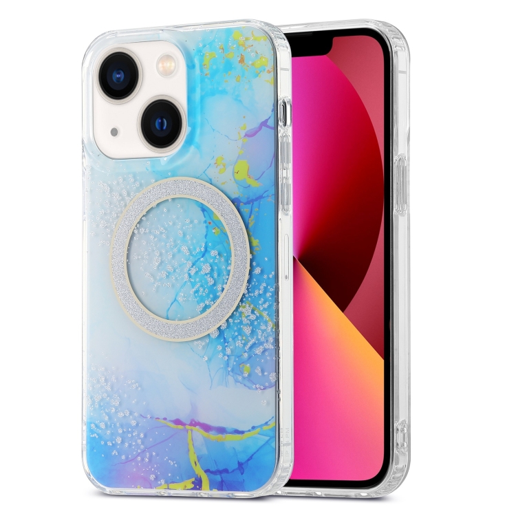 

For iPhone 13 Dual-side IMD Marble Magsafe Phone Case(Dark Blue)