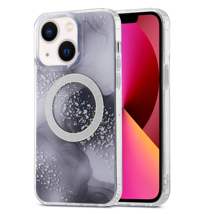 

For iPhone 13 Dual-side IMD Marble Magsafe Phone Case(Black)
