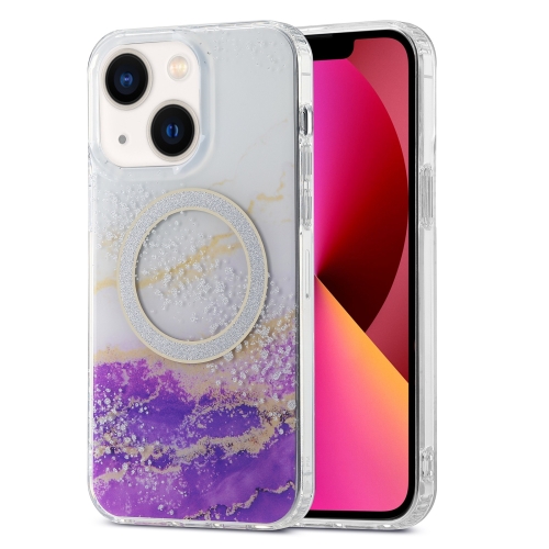 

For iPhone 13 Dual-side IMD Marble Magsafe Phone Case(White Purple)