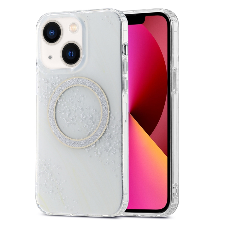 

For iPhone 13 Dual-side IMD Marble Magsafe Phone Case(White)