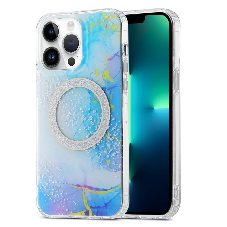 

For iPhone 13 Pro Max Dual-side IMD Marble Magsafe Phone Case(Dark Blue)