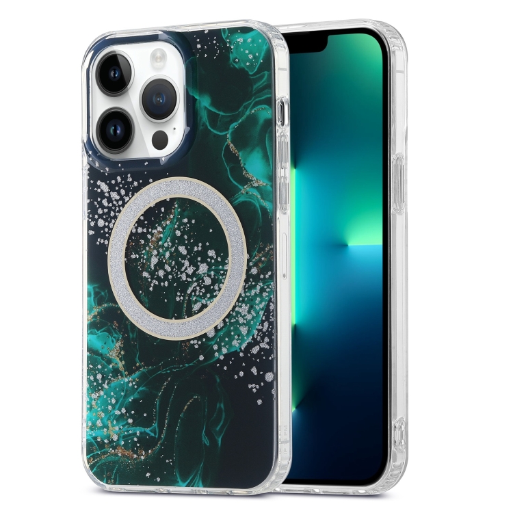 

For iPhone 13 Pro Max Dual-side IMD Marble Magsafe Phone Case(Dark Green)