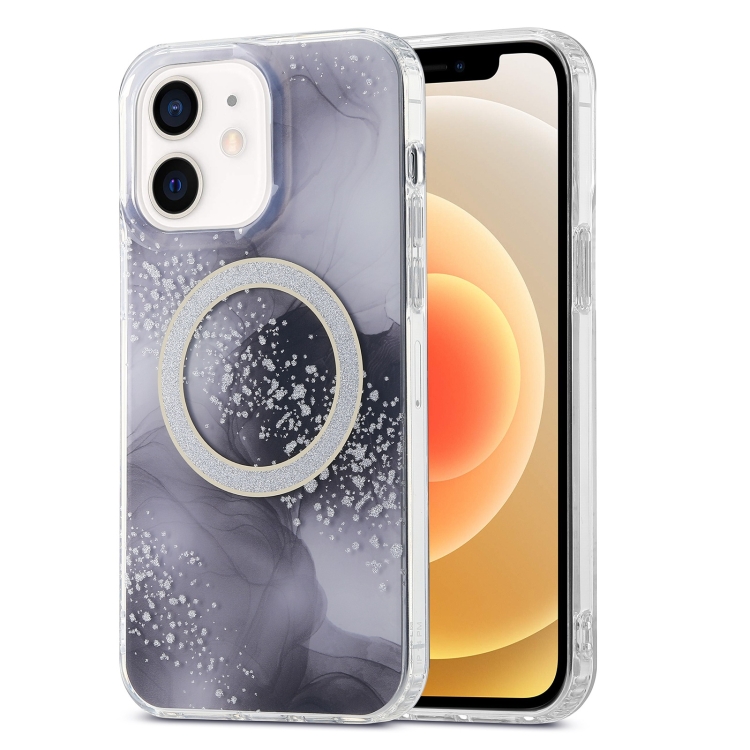 

For iPhone 12 Dual-side IMD Marble Magsafe Phone Case(Black)