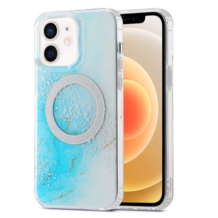 

For iPhone 12 Dual-side IMD Marble Magsafe Phone Case(Sky Blue)