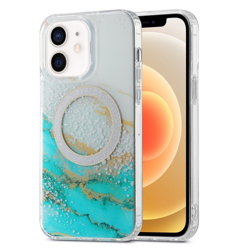 

For iPhone 12 Dual-side IMD Marble Magsafe Phone Case(White Green)