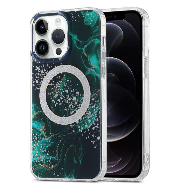 

For iPhone 12 Pro Dual-side IMD Marble Magsafe Phone Case(Dark Green)