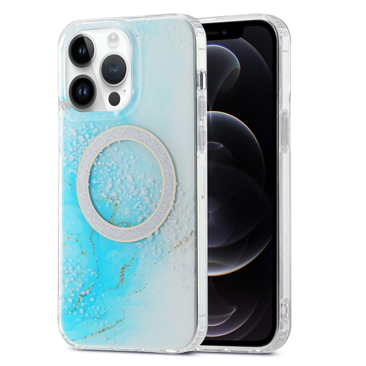 

For iPhone 12 Pro Dual-side IMD Marble Magsafe Phone Case(Sky Blue)