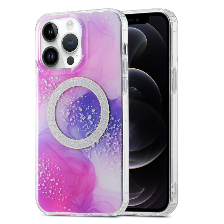 

For iPhone 12 Pro Dual-side IMD Marble Magsafe Phone Case(Smudged Purple)