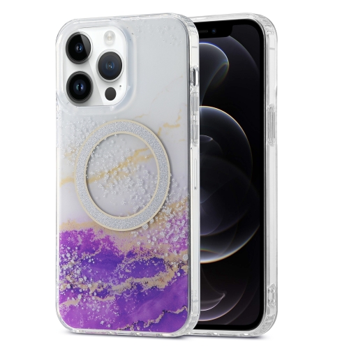 

For iPhone 12 Pro Dual-side IMD Marble Magsafe Phone Case(White Purple)