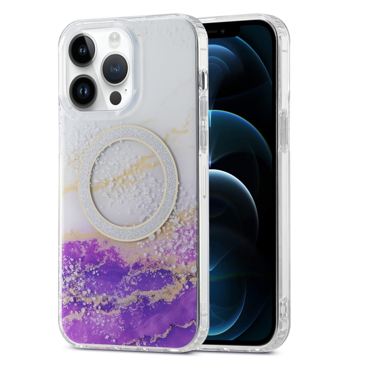 

For iPhone 12 Pro Max Dual-side IMD Marble Magsafe Phone Case(White Purple)