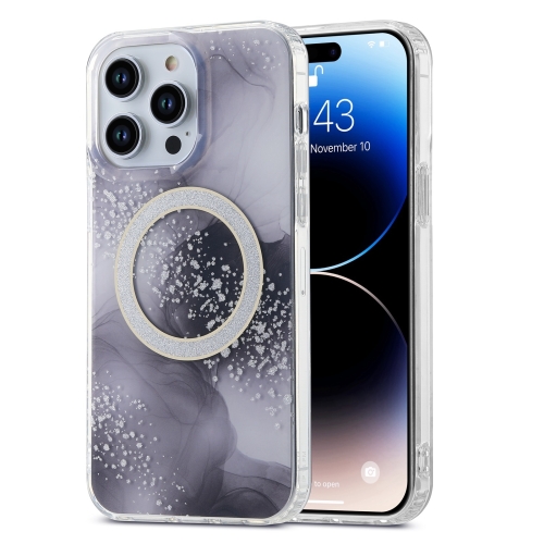 

For iPhone 15 Pro Max Dual-side IMD Marble Magsafe Phone Case(Black)