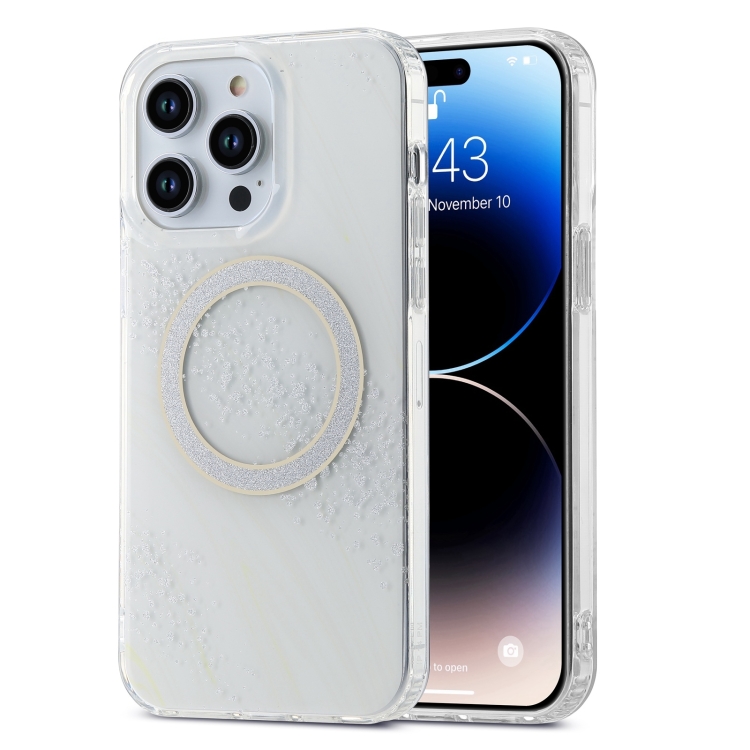 

For iPhone 15 Pro Dual-side IMD Marble Magsafe Phone Case(White)