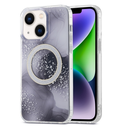 

For iPhone 15 Plus Dual-side IMD Marble Magsafe Phone Case(Black)