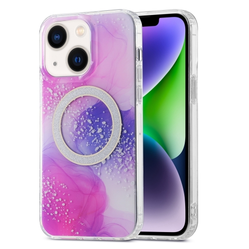 

For iPhone 15 Plus Dual-side IMD Marble Magsafe Phone Case(Smudged Purple)