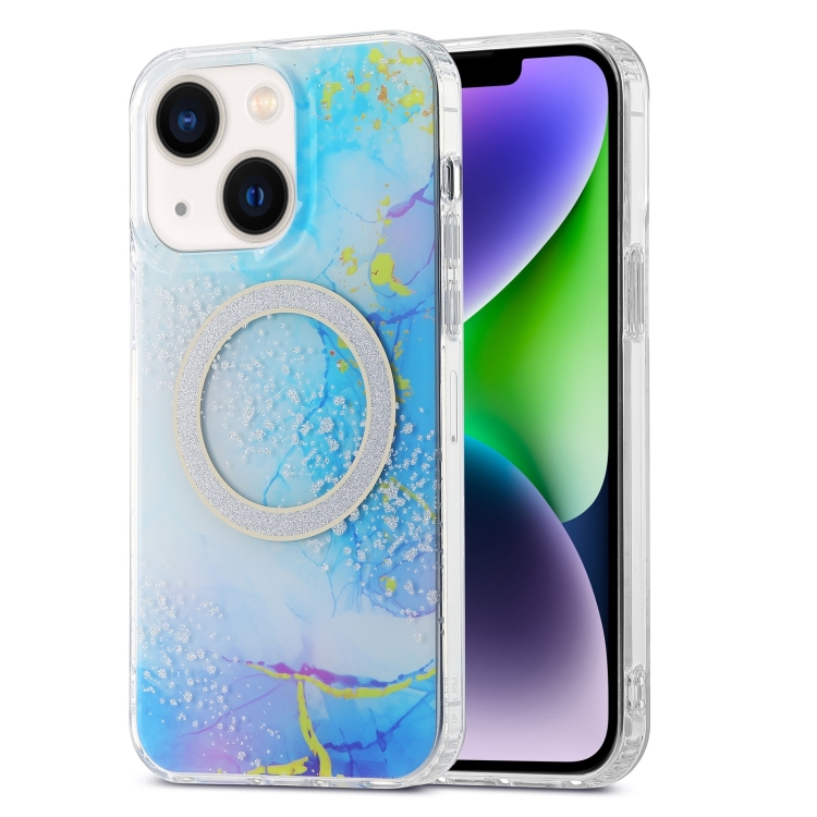 

For iPhone 15 Dual-side IMD Marble Magsafe Phone Case(Dark Blue)