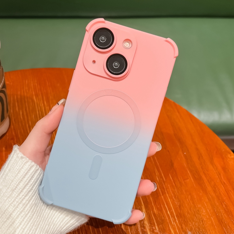 

For iPhone 14 Four-Corner Shockproof Gradient TPU Phone Case(Pink Blue)