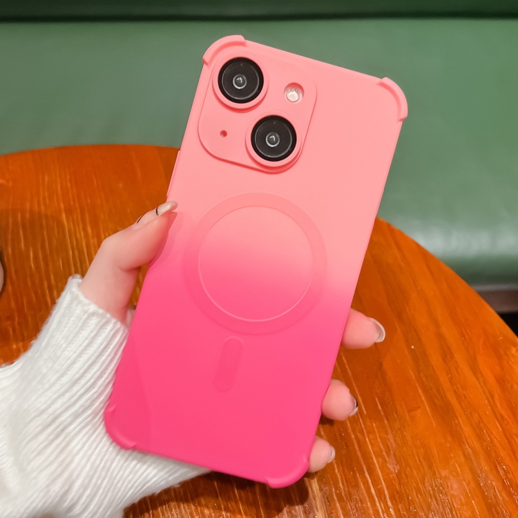 

For iPhone 14 Four-Corner Shockproof Gradient TPU Phone Case(Pink Red)