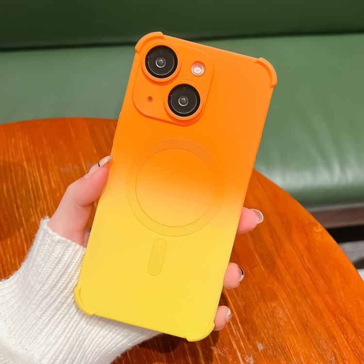 

For iPhone 14 Plus Four-Corner Shockproof Gradient TPU Phone Case(Orange Yellow)