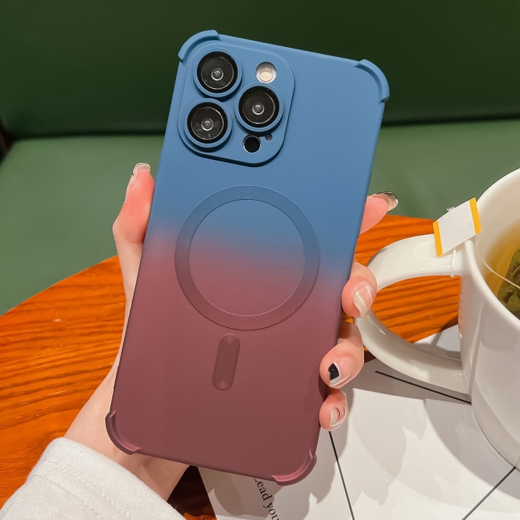 

For iPhone 14 Pro Four-Corner Shockproof Gradient TPU Phone Case(Blue Coffee)