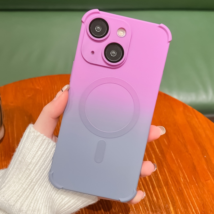 

For iPhone 13 Four-Corner Shockproof Gradient TPU Phone Case(Purple Grey)