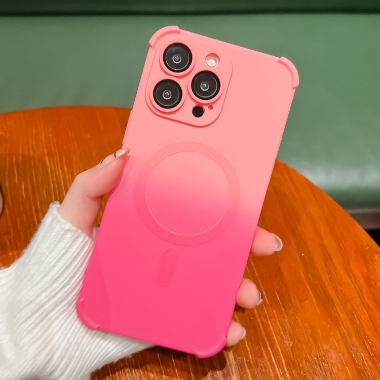 

For iPhone 12 Pro Max Four-Corner Shockproof Gradient TPU Phone Case(Pink Red)