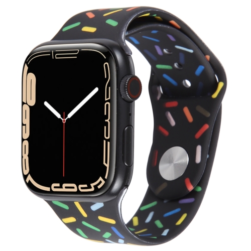 

Rainbow Raindrops Silicone Watch Band For Apple Watch 8 45mm(Black)