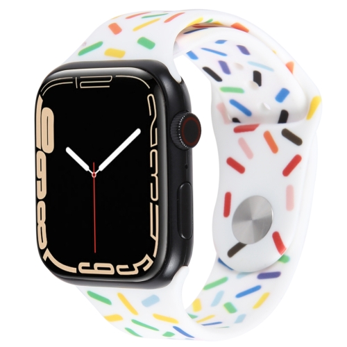 

Rainbow Raindrops Silicone Watch Band For Apple Watch 6 44mm(White)