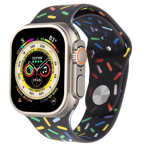 

Rainbow Raindrops Silicone Watch Band For Apple Watch 9 45mm(Black)