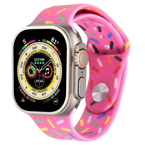 

Rainbow Raindrops Silicone Watch Band For Apple Watch 9 45mm(Rose Red)