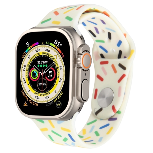 

Rainbow Raindrops Silicone Watch Band For Apple Watch 9 45mm(Beige)