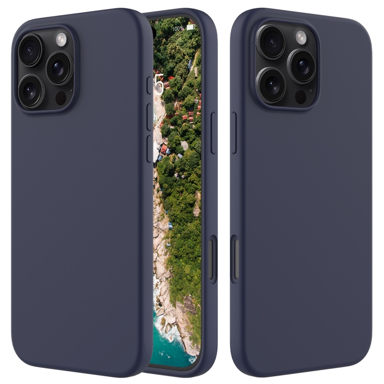 

For iPhone 16 Pro Solid Color Silicone Phone Case(Midnight Blue)