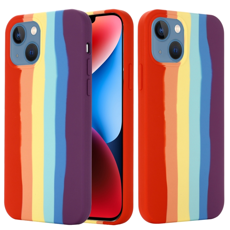 

For iPhone 15 Plus Rainbow Liquid Silicone Phone Case(Red)
