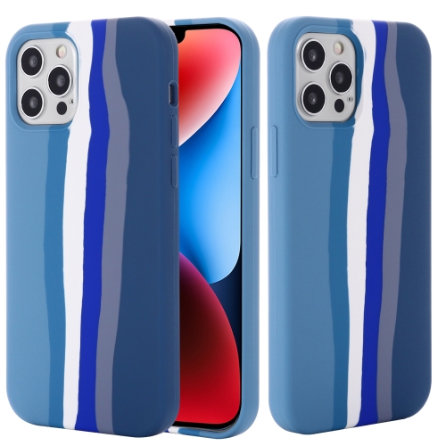 

For iPhone 15 Pro Max Rainbow Liquid Silicone Phone Case(Blue)