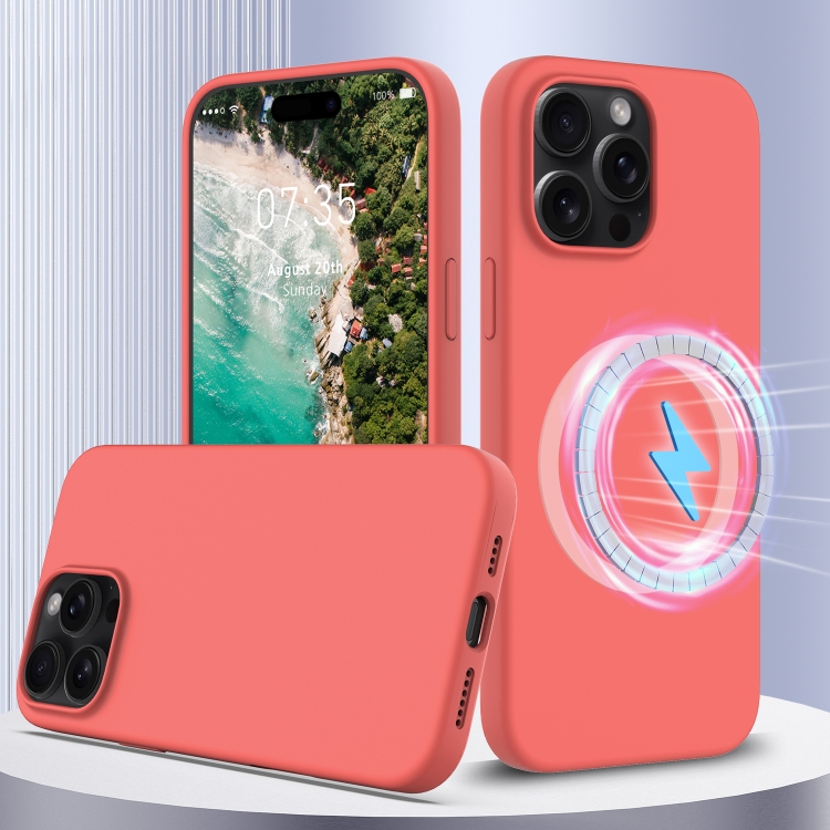 

For iPhone 16 Pro Shockproof Silicone Magsafe Phone Case(Pink Orange)