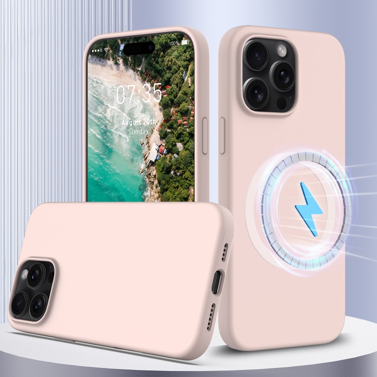 

For iPhone 16 Pro Shockproof Silicone Magsafe Phone Case(Sand Pink)