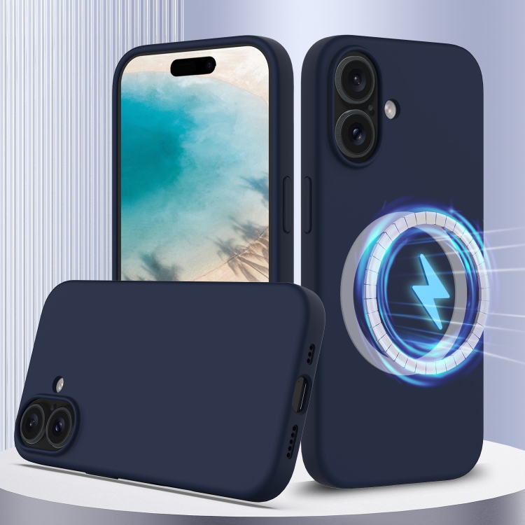 

For iPhone 16 Plus Shockproof Silicone Magsafe Phone Case(Navy Blue)