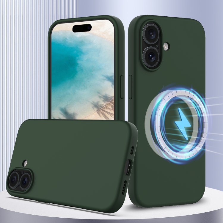 

For iPhone 16 Plus Shockproof Silicone Magsafe Phone Case(Dark Green)