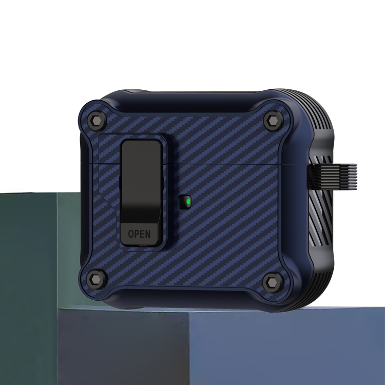 

For AirPods 3 Carbon Fiber Magnetic Automatic Switch Earphone Protective Case(Blue)