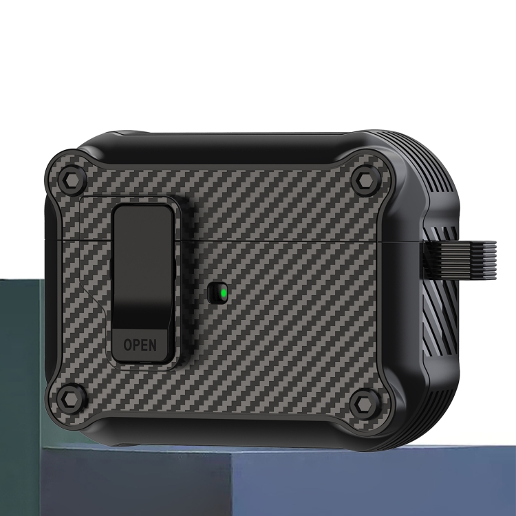 

For AirPods Pro 2 Carbon Fiber Magnetic Automatic Switch Earphone Protective Case(Black)