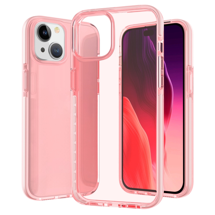 

For iPhone 15 Two-color Shockproof High Transparency TPU Phone Case(Pink)
