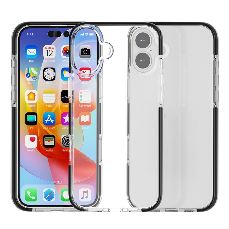 

For iPhone 16 Two-color Shockproof High Transparency TPU Phone Case(Black)