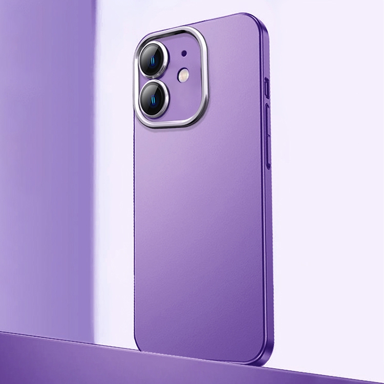

For iPhone 12 Frosted Metal Material Phone Case with Lens Protection(Purple)