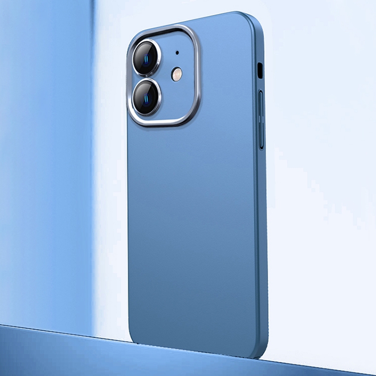 

For iPhone 12 Frosted Metal Material Phone Case with Lens Protection(Blue)