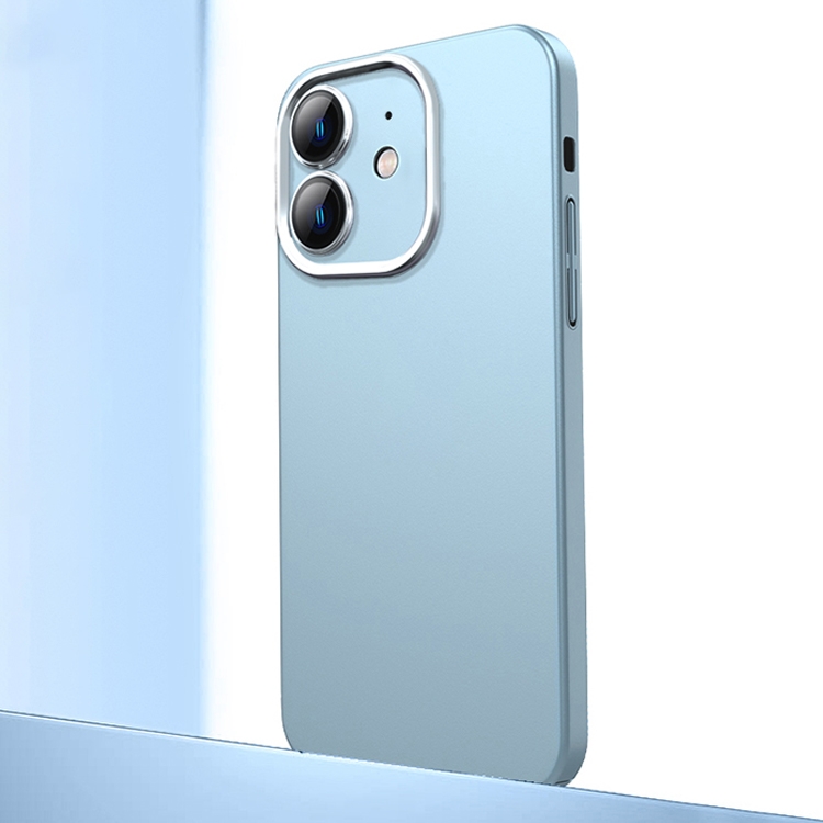 

For iPhone 12 Frosted Metal Material Phone Case with Lens Protection(Light Blue)
