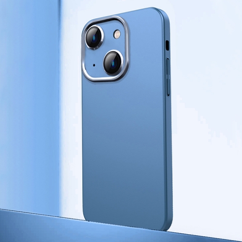 

For iPhone 14 Frosted Metal Material Phone Case with Lens Protection(Blue)