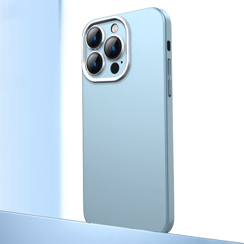 

For iPhone 14 Pro Frosted Metal Material Phone Case with Lens Protection(Light Blue)