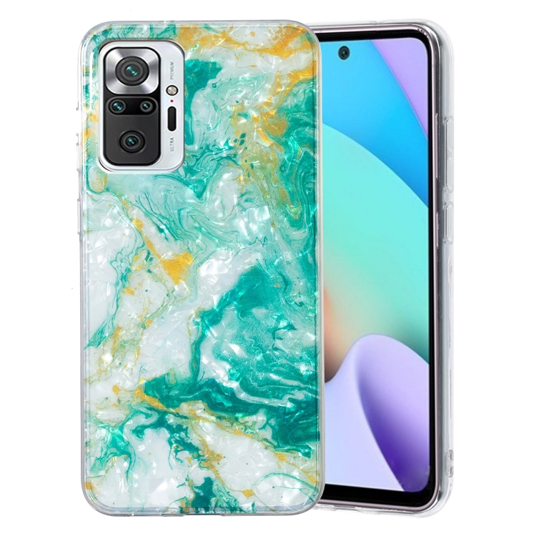 

For Xiaomi Redmi Note 10 Pro IMD Shell Pattern TPU Phone Case(Green Marble)