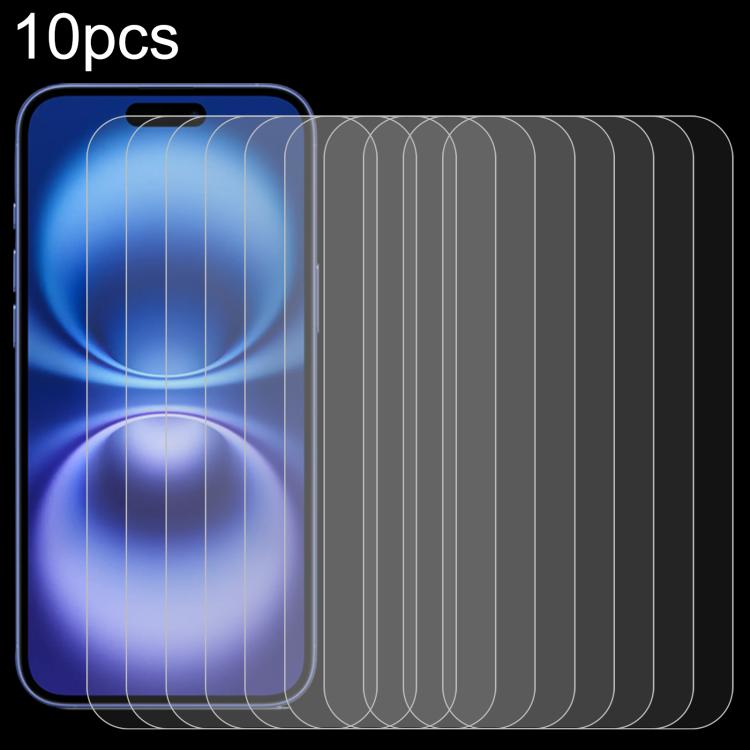 

For iPhone 16 Plus 10pcs 0.26mm 9H 2.5D High Aluminum Tempered Glass Film