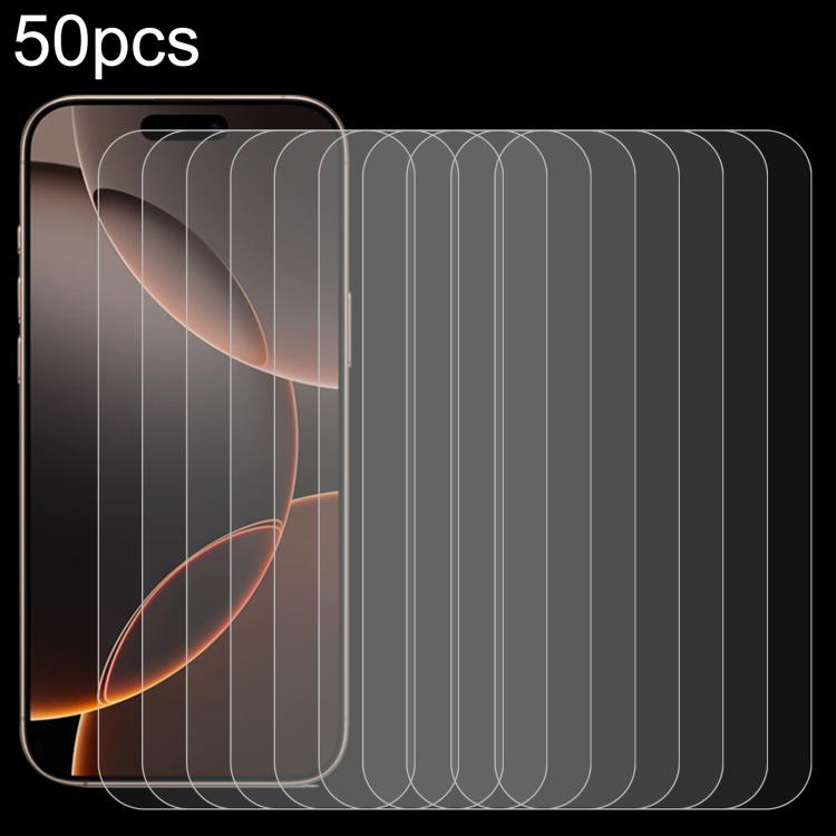 

For iPhone 16 Pro 50pcs 0.26mm 9H 2.5D High Aluminum Tempered Glass Film