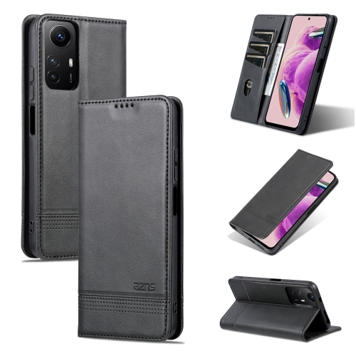 

For Xiaomi Redmi Note 12S AZNS Magnetic Calf Texture Flip Leather Phone Case(Black)